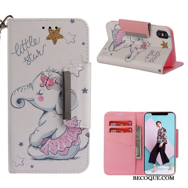 Kuori iPhone Xs Nahka Valkoinen Ripustettavat Koristeet, Kotelo iPhone Xs Sarjakuva Puhelimen Kuoret Murtumaton