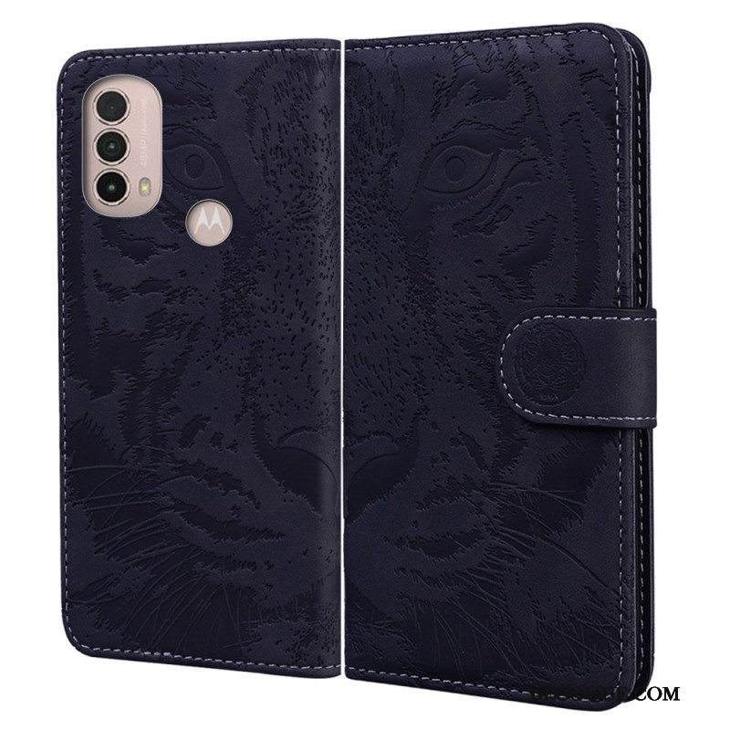 Nahkakotelo Moto E40 / E30 / E20 Tiger-kasvoprintti