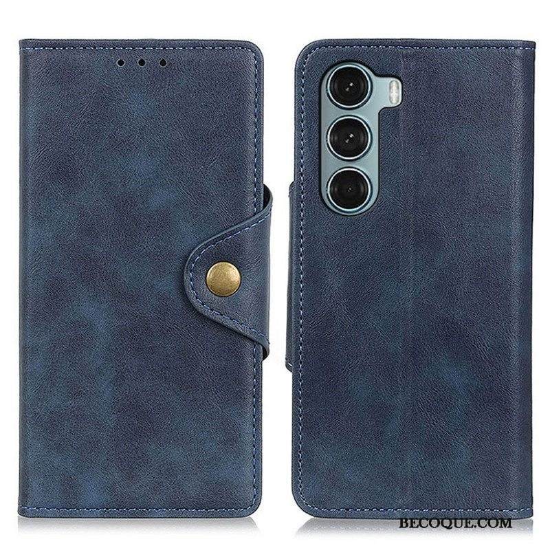 Nahkakotelo Moto G200 5G Vintage Keinonahka Ja Nappi