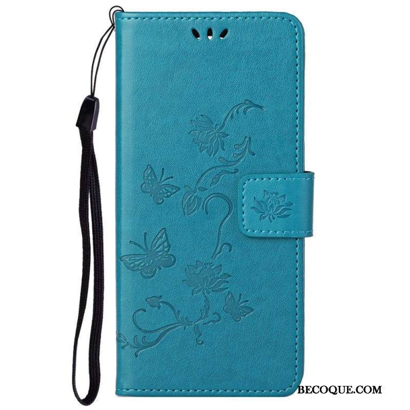 Nahkakotelo Moto G51 5G Aasialaiset Perhoset Ja Kukat