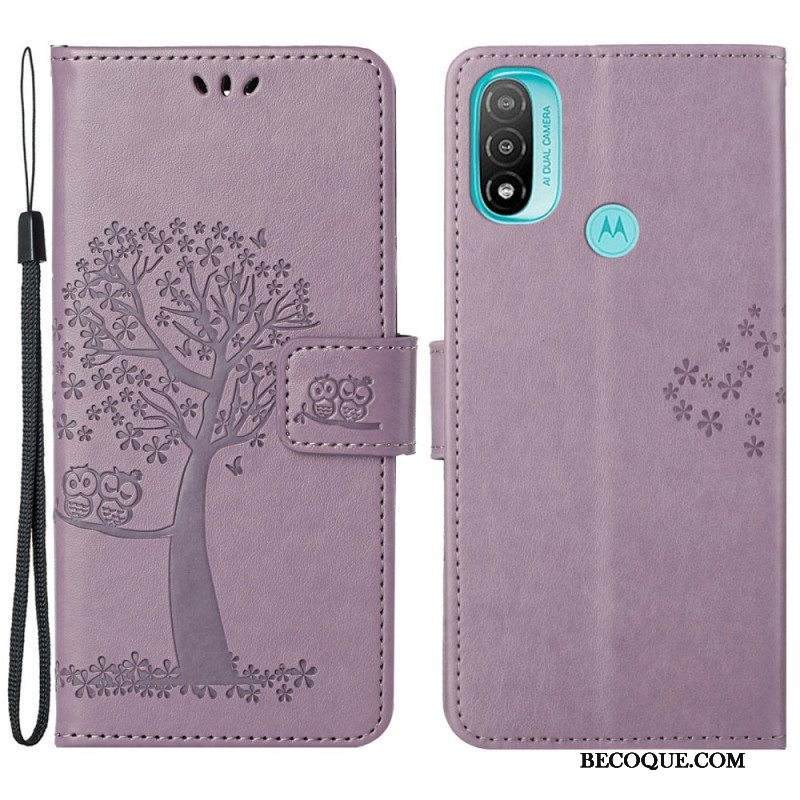 Nahkakotelo Moto G71 5G Suojaketju Kuori Tangapuu Ja Pöllöt