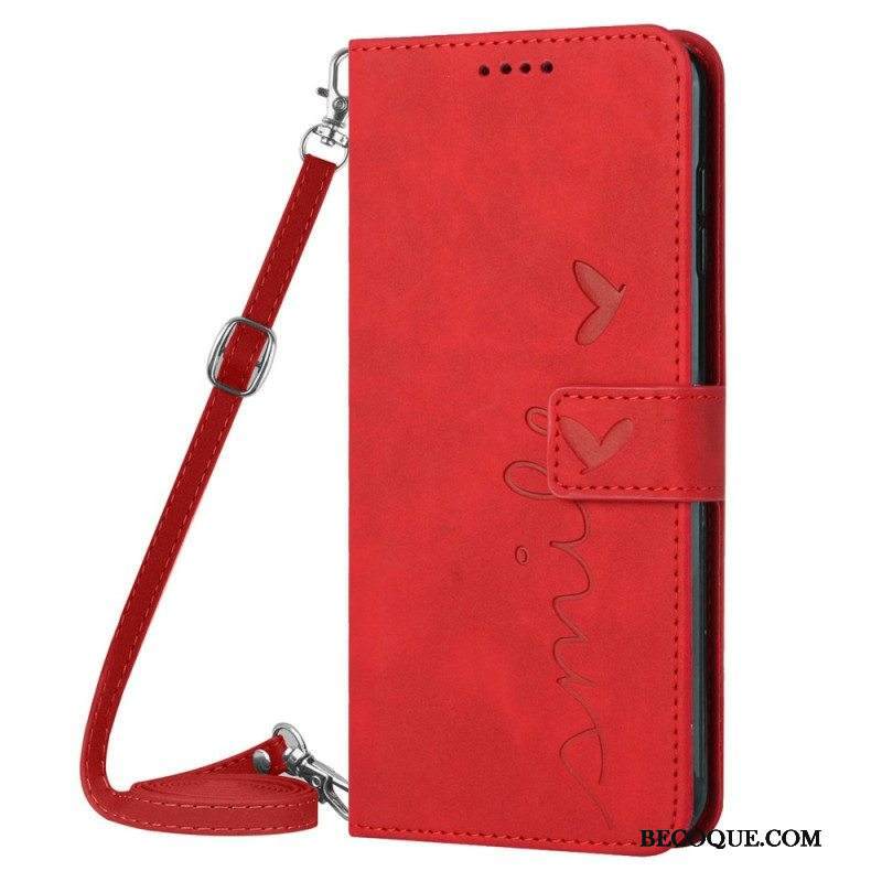 Nahkakotelo Moto G73 5G Hymy Olkahihnalla