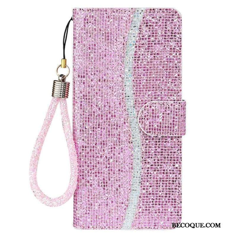 Nahkakotelo Samsung Galaxy A13 Suojaketju Kuori Strappy Paljetteja