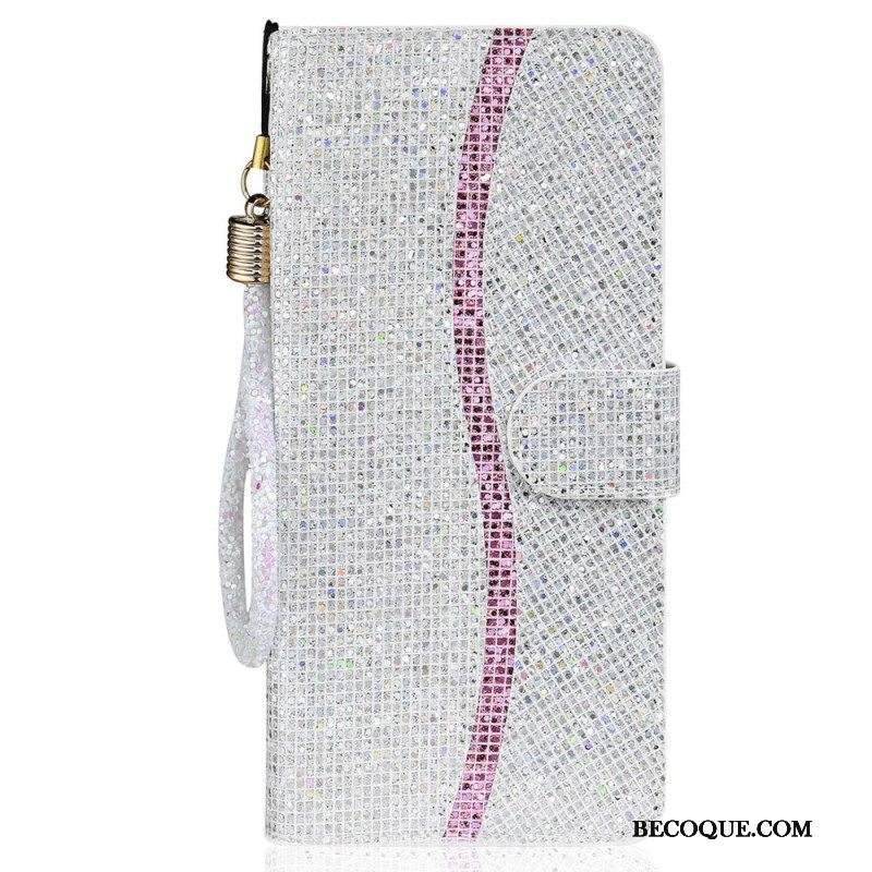 Nahkakotelo Samsung Galaxy A13 Suojaketju Kuori Strappy Paljetteja