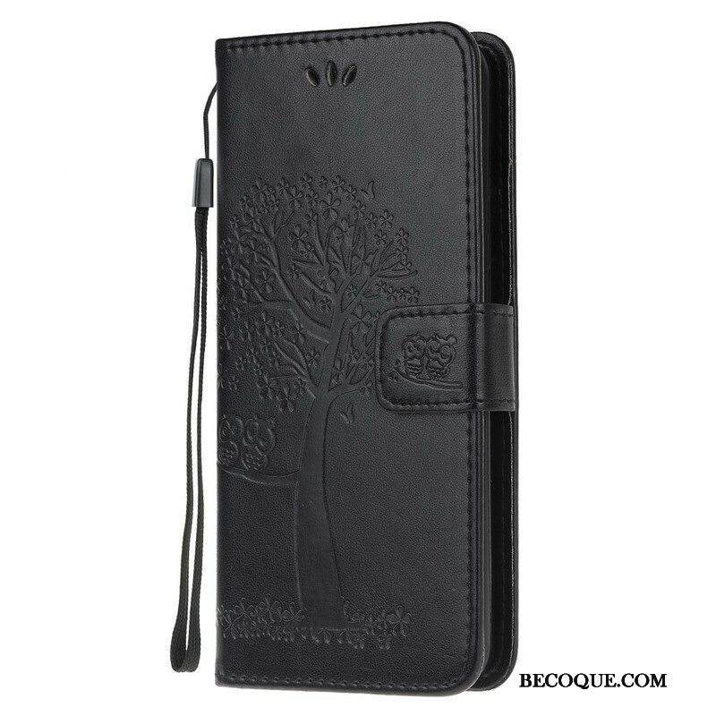 Nahkakotelo Samsung Galaxy A52 4G / A52 5G / A52s 5G Suojaketju Kuori Tangapuu Ja Pöllöt