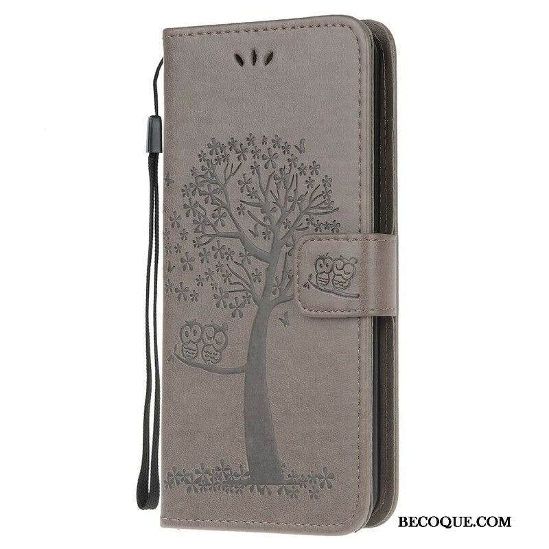 Nahkakotelo Samsung Galaxy A52 4G / A52 5G / A52s 5G Suojaketju Kuori Tangapuu Ja Pöllöt