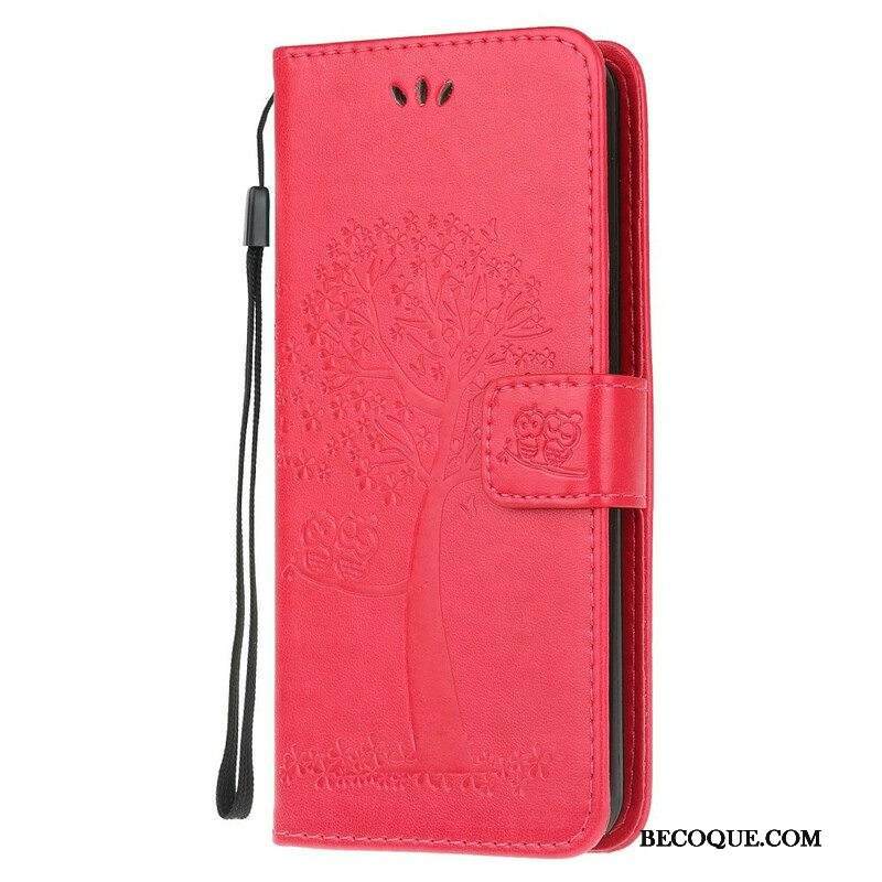 Nahkakotelo Samsung Galaxy A52 4G / A52 5G / A52s 5G Suojaketju Kuori Tangapuu Ja Pöllöt