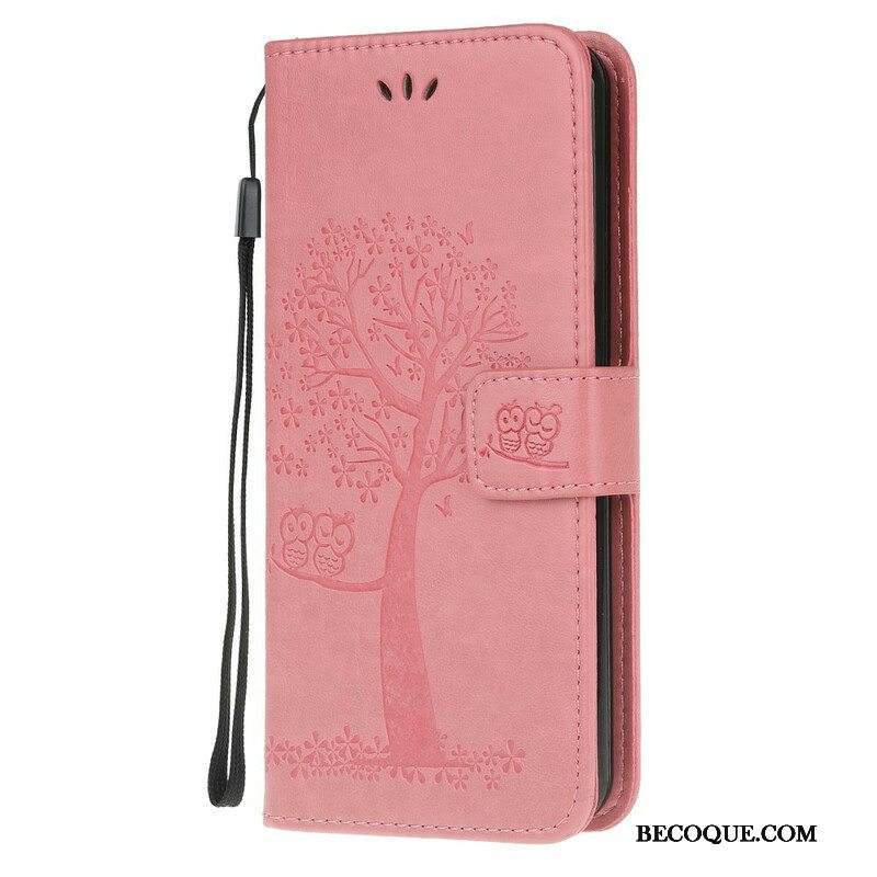 Nahkakotelo Samsung Galaxy A52 4G / A52 5G / A52s 5G Suojaketju Kuori Tangapuu Ja Pöllöt