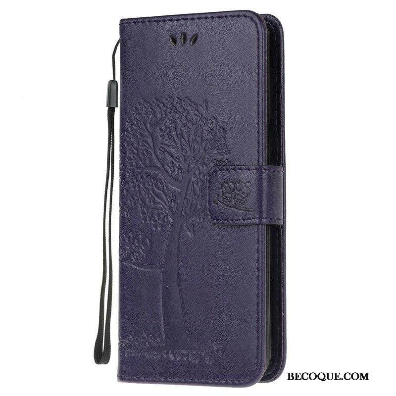 Nahkakotelo Samsung Galaxy A52 4G / A52 5G / A52s 5G Suojaketju Kuori Tangapuu Ja Pöllöt