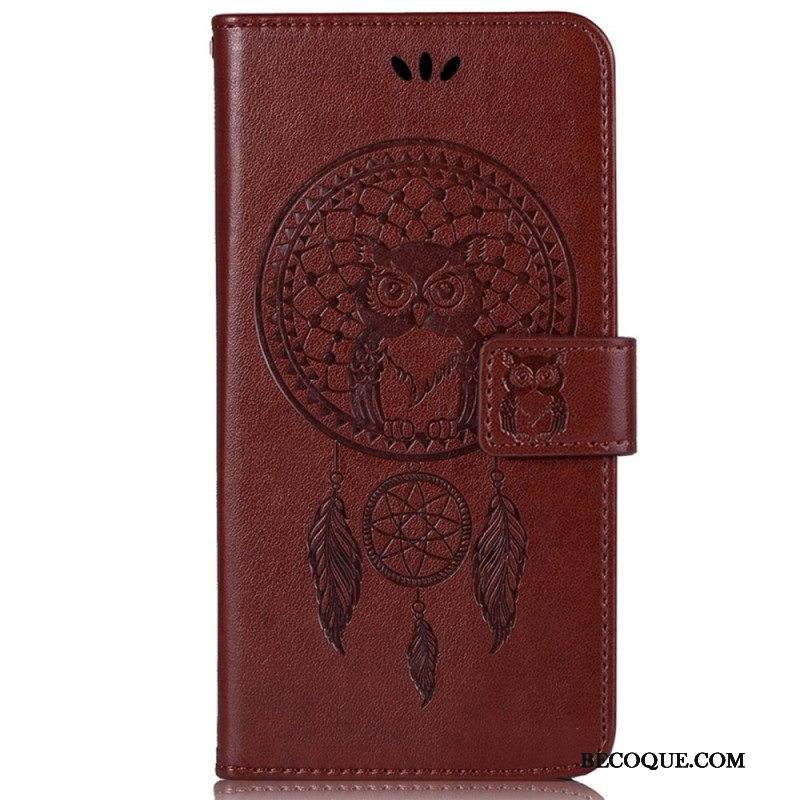 Nahkakotelo Samsung Galaxy A53 5G Suojaketju Kuori Pöllöunensieppaaja Hihnalla