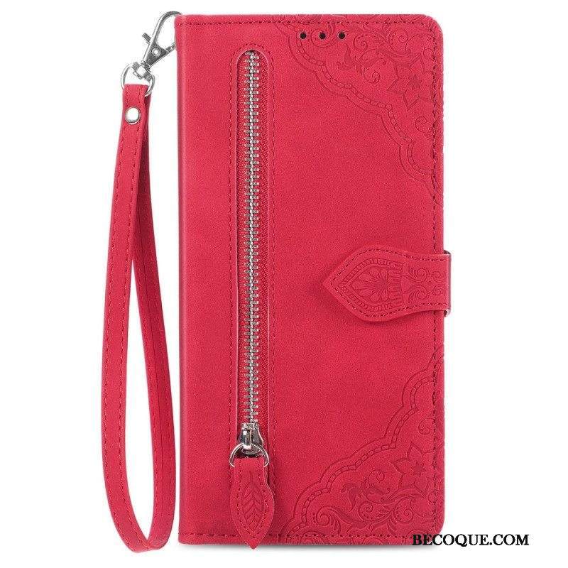 Nahkakotelo Samsung Galaxy M13 Kukat Edessä Kolikkolaukku