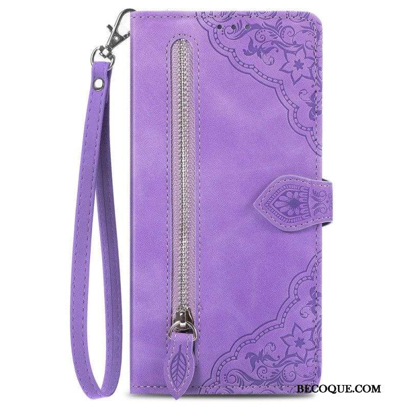 Nahkakotelo Samsung Galaxy M13 Kukat Edessä Kolikkolaukku