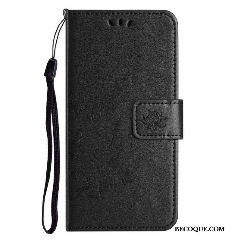 Nahkakotelo Samsung Galaxy M13 Suojaketju Kuori Strappy Kukat