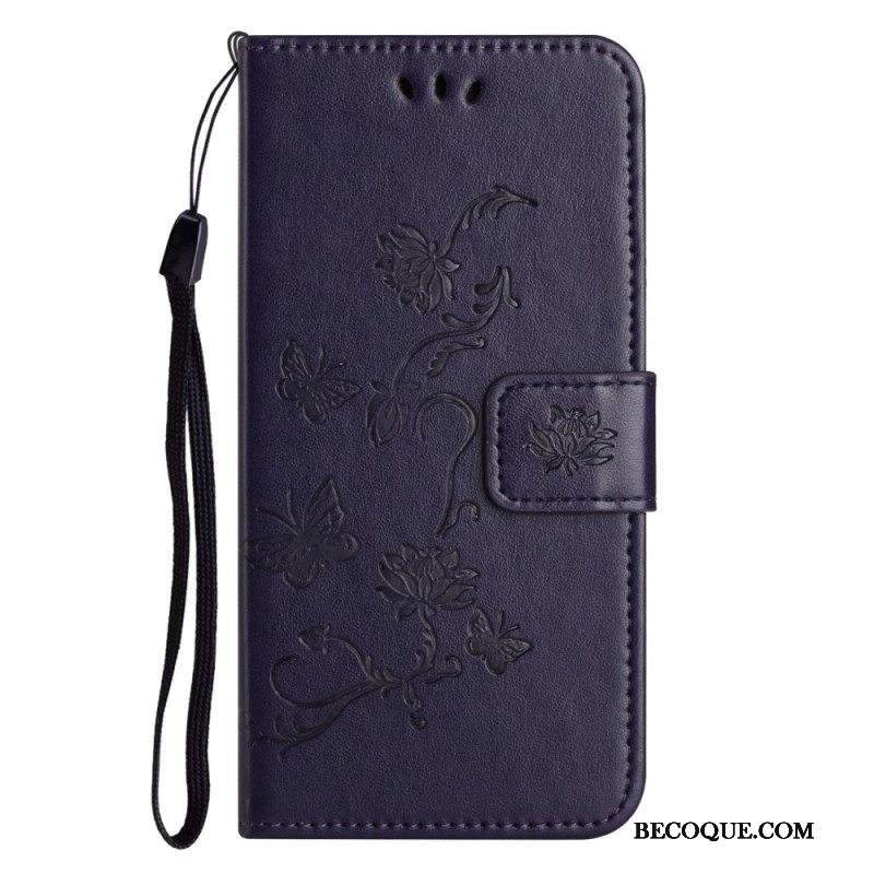 Nahkakotelo Samsung Galaxy M13 Suojaketju Kuori Strappy Kukat