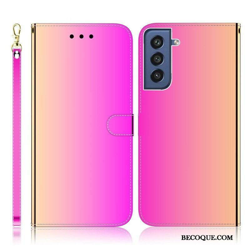 Nahkakotelo Samsung Galaxy S21 FE Keinonahkainen Peilin Kansi