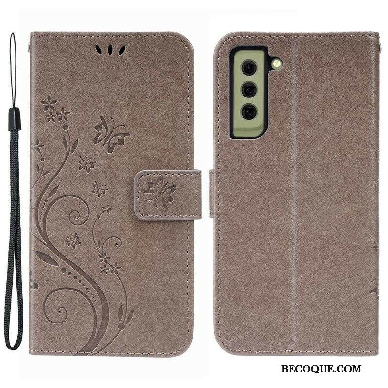 Nahkakotelo Samsung Galaxy S21 FE Perhosia Tuulessa