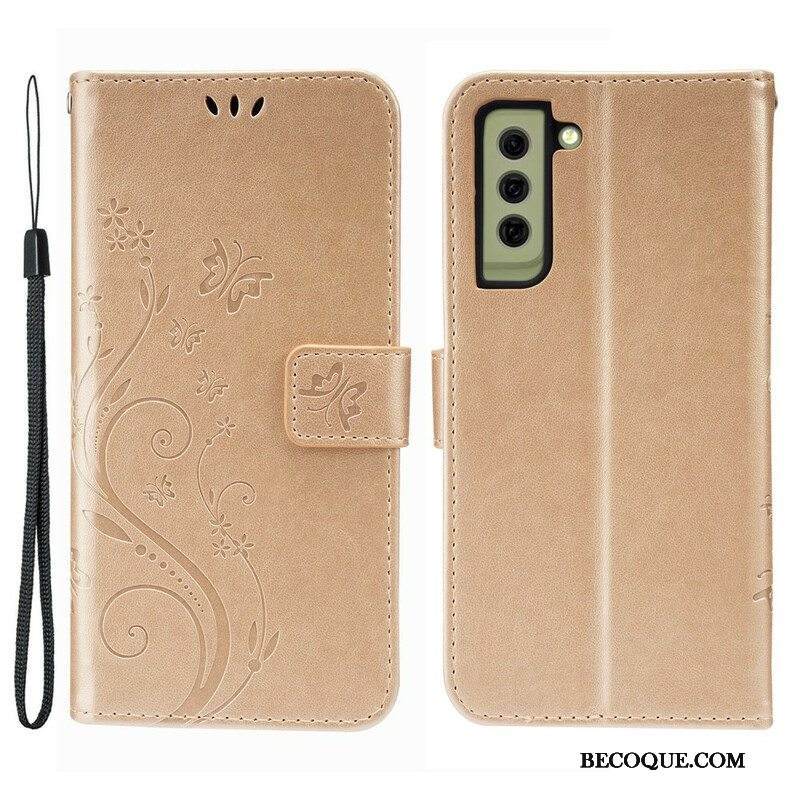 Nahkakotelo Samsung Galaxy S21 FE Perhosia Tuulessa