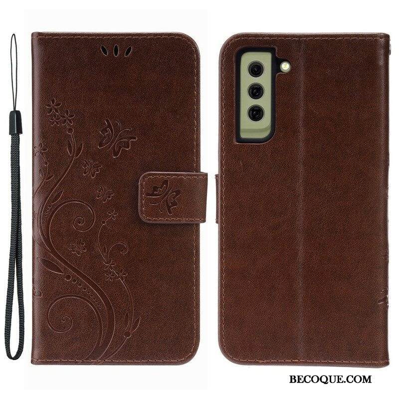 Nahkakotelo Samsung Galaxy S21 FE Perhosia Tuulessa