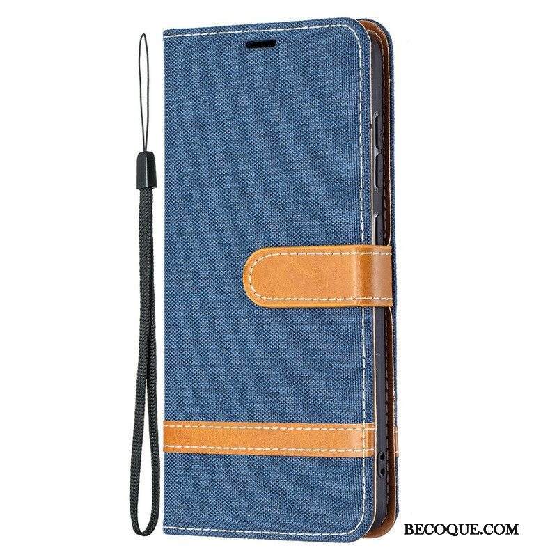 Nahkakotelo Samsung Galaxy S21 FE Suojaketju Kuori Kangas- Ja Nahkaefektihihna