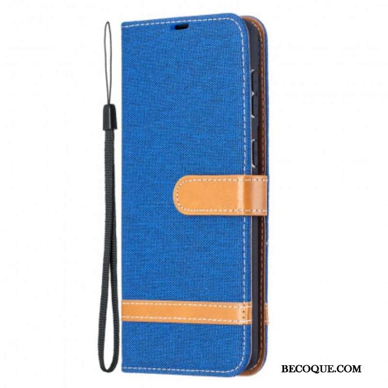 Nahkakotelo Samsung Galaxy S21 Plus 5G Suojaketju Kuori Kangas- Ja Nahkaefektihihna