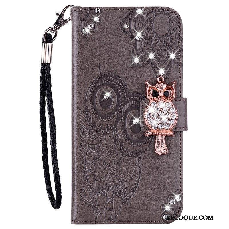 Nahkakotelo Samsung Galaxy S22 5G Pöllö Mandala Ja Charm