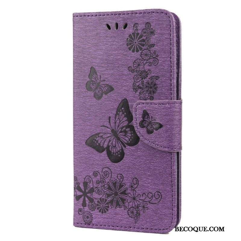 Nahkakotelo Samsung Galaxy S22 Plus 5G Suojaketju Kuori Upeat Hihnaperhoset