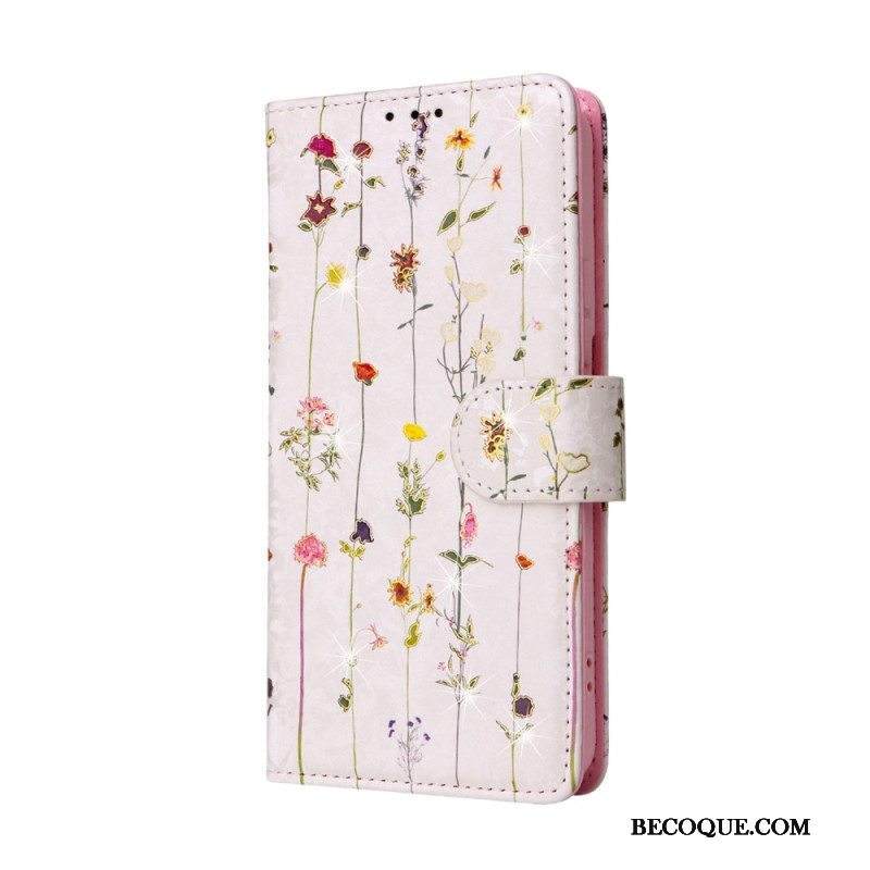 Nahkakotelo Samsung Galaxy S23 Plus 5G Rfid-kukat Kaulanauhalla