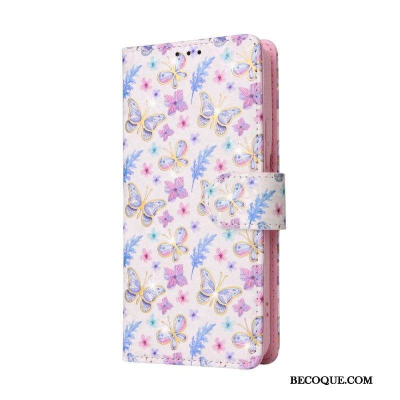 Nahkakotelo Samsung Galaxy S23 Plus 5G Rfid-kukat Kaulanauhalla