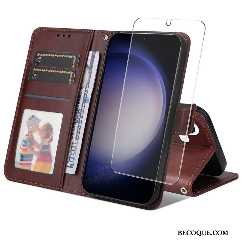 Nahkakotelo Samsung Galaxy S25 5g Enkay Keinonahkainen Näytönsuoja Karkaistusta Lasista