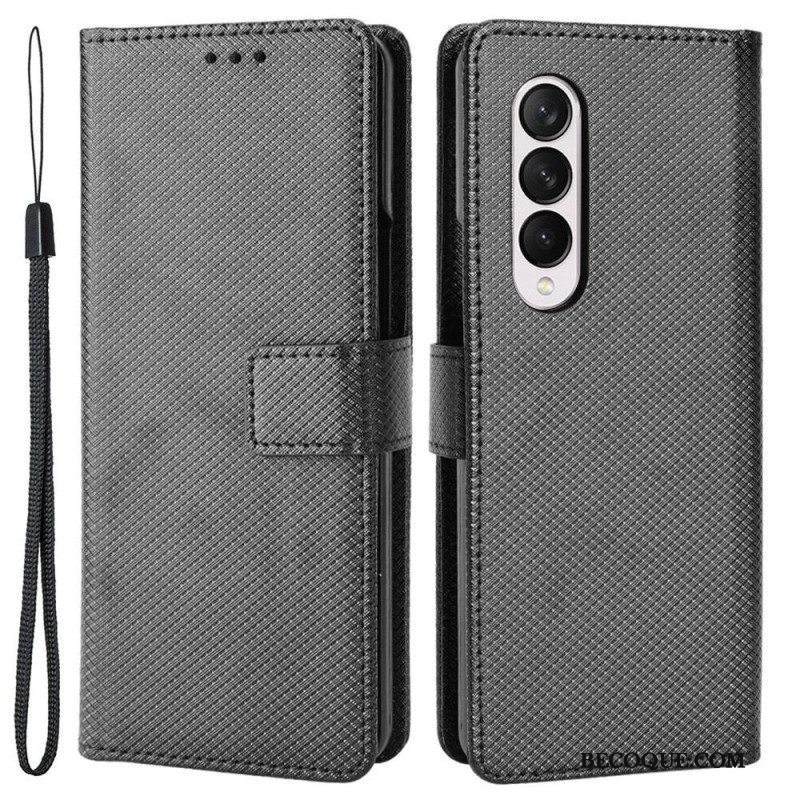 Nahkakotelo Samsung Galaxy Z Fold 4 Suojaketju Kuori Timanttihihna