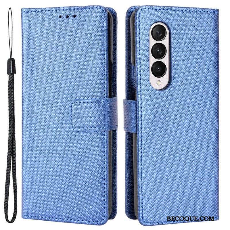 Nahkakotelo Samsung Galaxy Z Fold 4 Suojaketju Kuori Timanttihihna