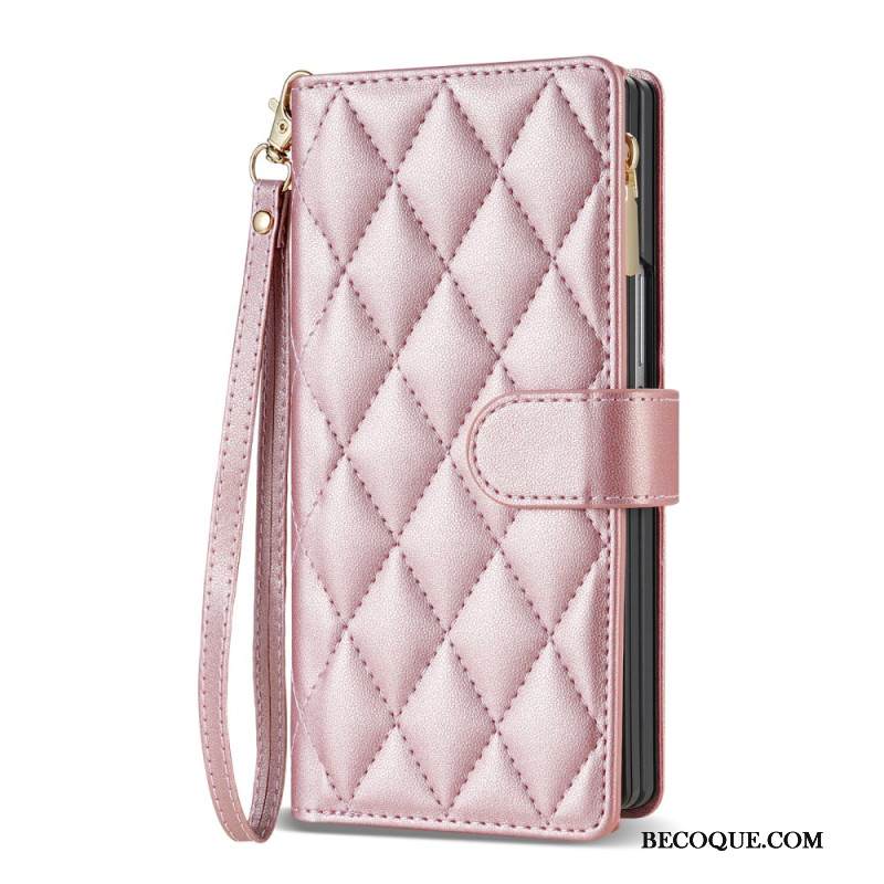 Nahkakotelo Samsung Galaxy Z Fold 7 Pehmustettu Olkahihnalla Ja Kaulanauhalla