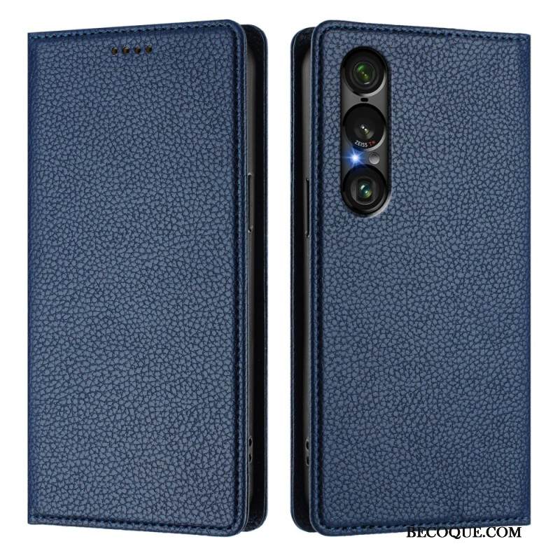 Nahkakotelo Sony Xperia 1 Vii Rfid-suojattu Litsikuvioinen Nahkakuvio Suojakuori