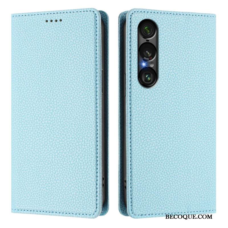 Nahkakotelo Sony Xperia 1 Vii Rfid-suojattu Litsikuvioinen Nahkakuvio Suojakuori