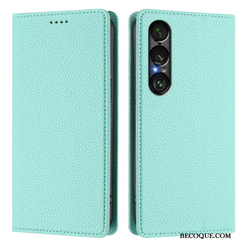 Nahkakotelo Sony Xperia 1 Vii Rfid-suojattu Litsikuvioinen Nahkakuvio Suojakuori