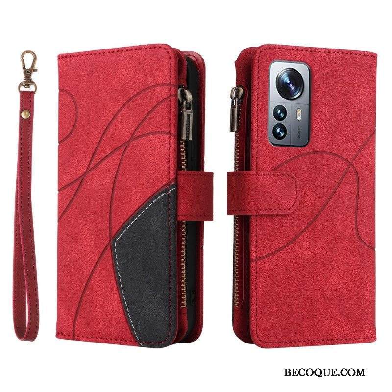 Nahkakotelo Xiaomi 12 Pro Kaksivärinen Kolikkopussilla