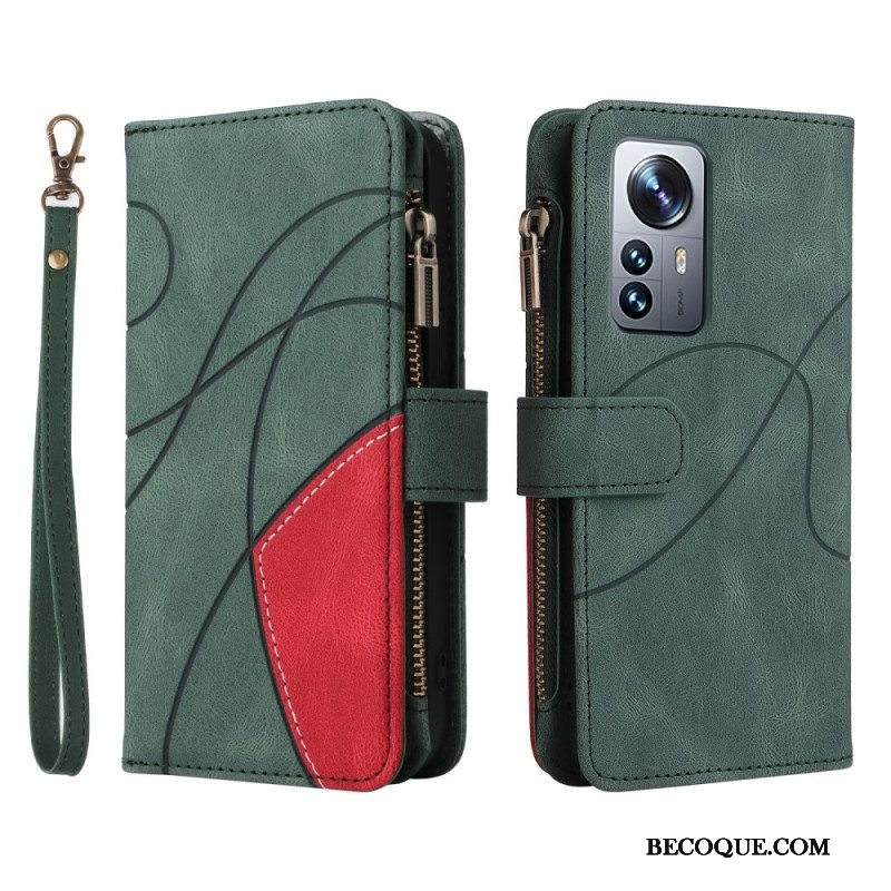 Nahkakotelo Xiaomi 12 Pro Kaksivärinen Kolikkopussilla