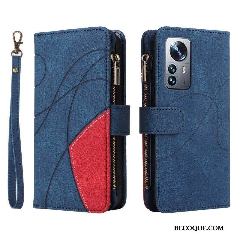 Nahkakotelo Xiaomi 12 Pro Kaksivärinen Kolikkopussilla