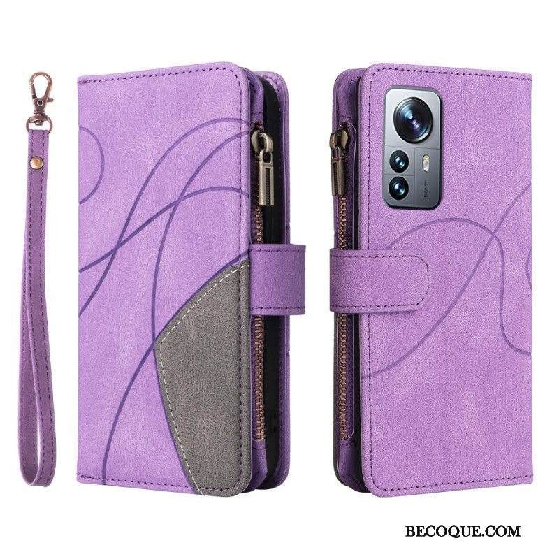 Nahkakotelo Xiaomi 12 Pro Kaksivärinen Kolikkopussilla