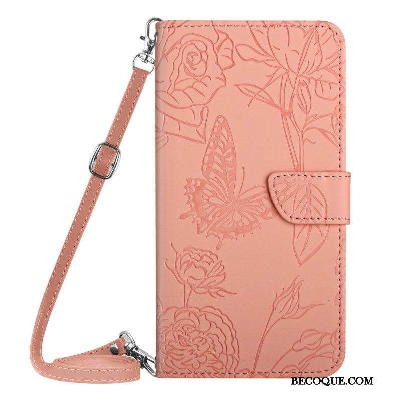 Nahkakotelo Xiaomi 13 Lite Perhoset Ja Olkahihna