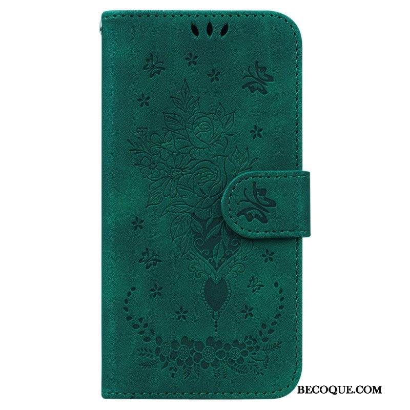 Nahkakotelo Xiaomi 13 Pro Suojaketju Kuori Strappy Ruusut Ja Perhoset