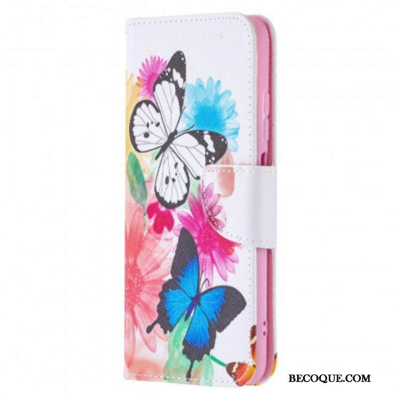 Nahkakotelo Xiaomi Redmi Note 10 / 10S Maalattuja Perhosia Ja Kukkia