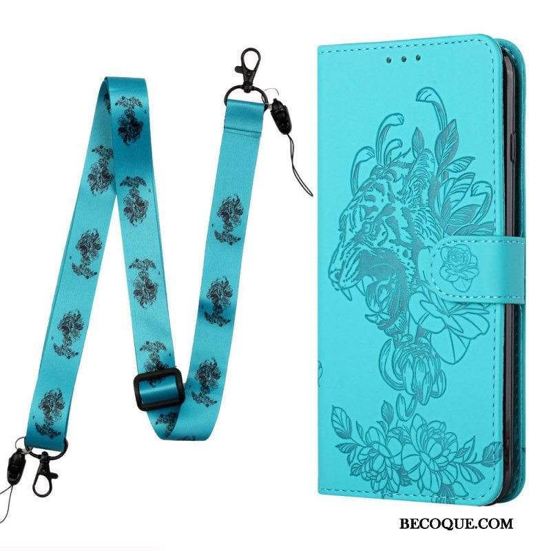 Nahkakotelo Xiaomi Redmi Note 10 Pro Suojaketju Kuori Barokki Ranneke Tiger