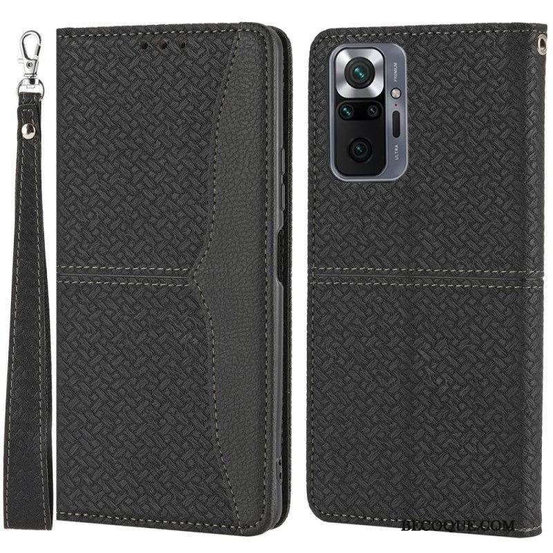 Nahkakotelo Xiaomi Redmi Note 10 Pro Suojaketju Kuori Strappy Woven Leather Style