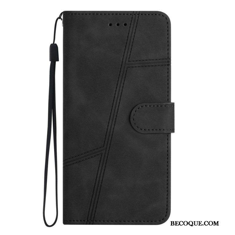 Nahkakotelo Xiaomi Redmi Note 12 5G Suojaketju Kuori Strappy Geometric Leather Style