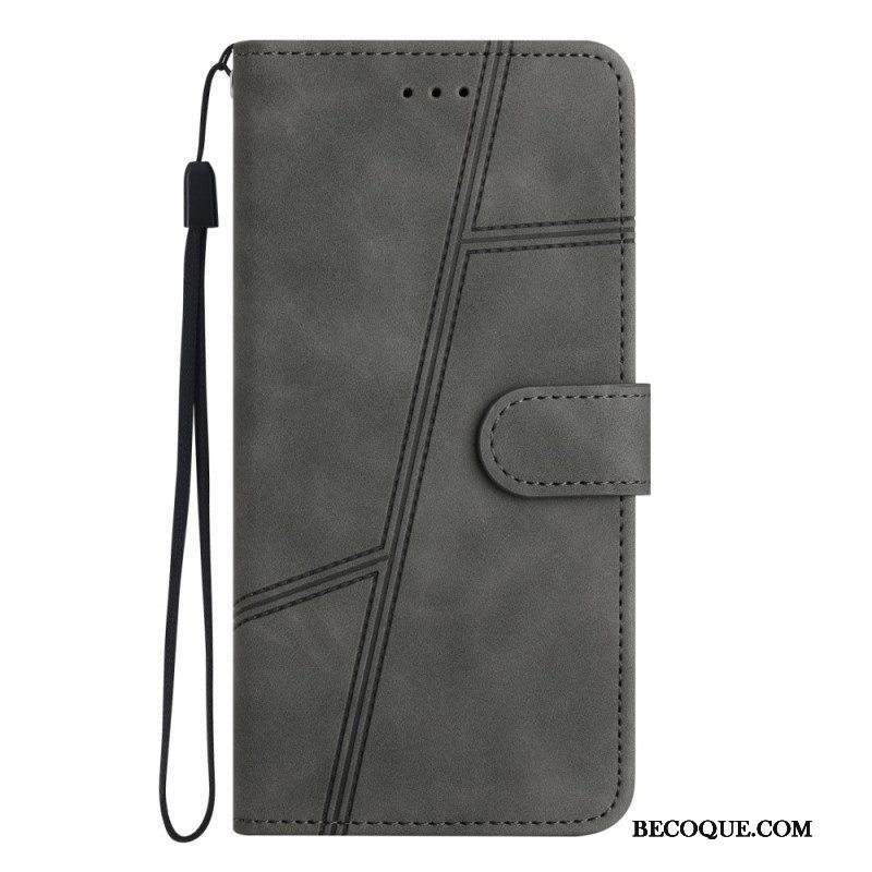 Nahkakotelo Xiaomi Redmi Note 12 5G Suojaketju Kuori Strappy Geometric Leather Style