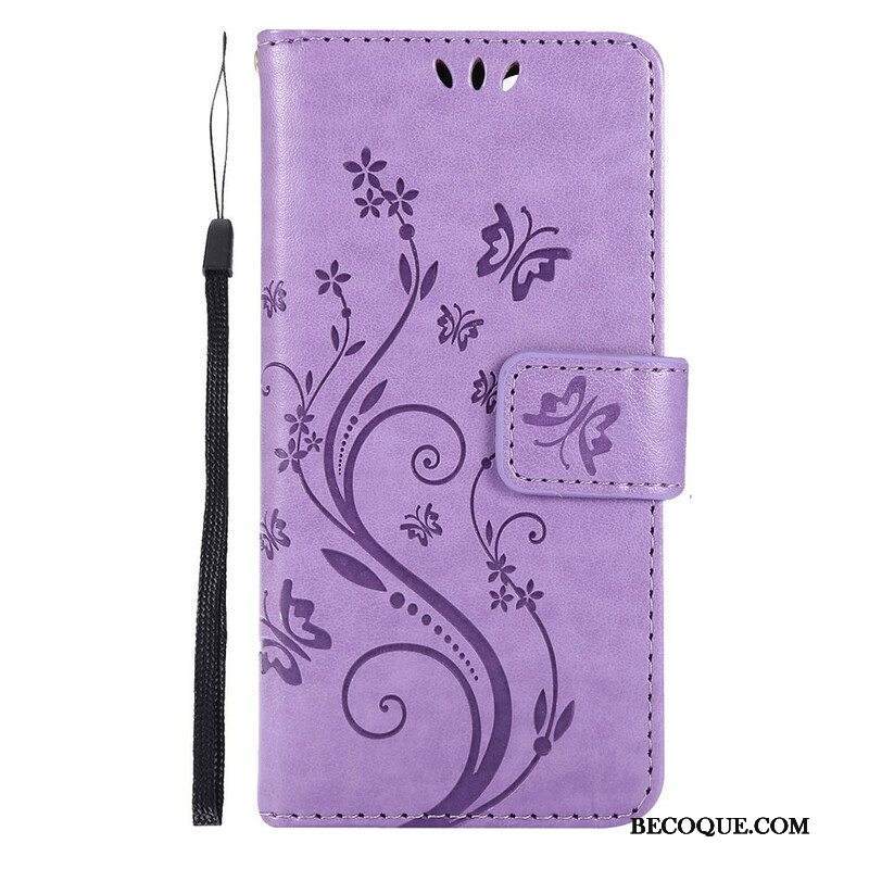 Nahkakotelo iPhone 13 Pro Suojaketju Kuori Strappy Graafiset Kukat