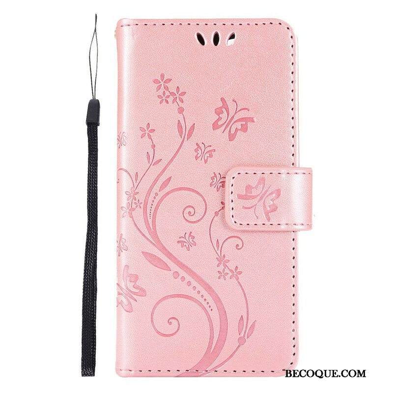 Nahkakotelo iPhone 13 Pro Suojaketju Kuori Strappy Graafiset Kukat