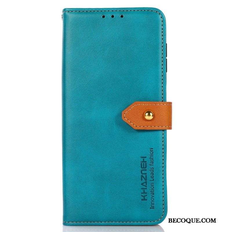 Nahkakotelo iPhone 14 Pro Max Kaksivärinen Kultainen Lukko Khazneh