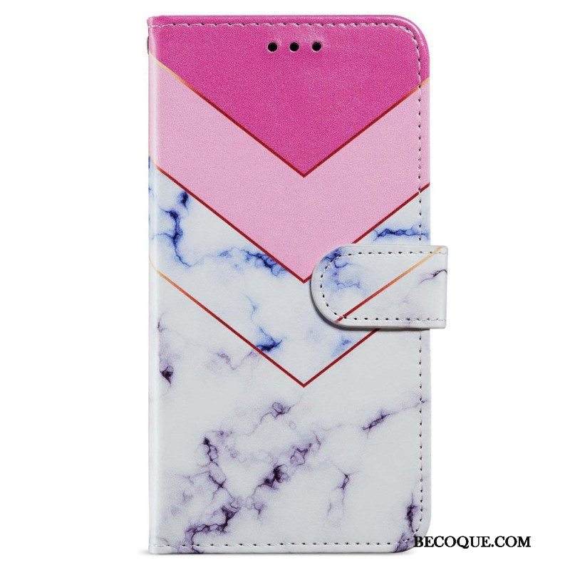 Nahkakotelo iPhone 15 Suojaketju Kuori Geometrinen Marmori Hihnalla